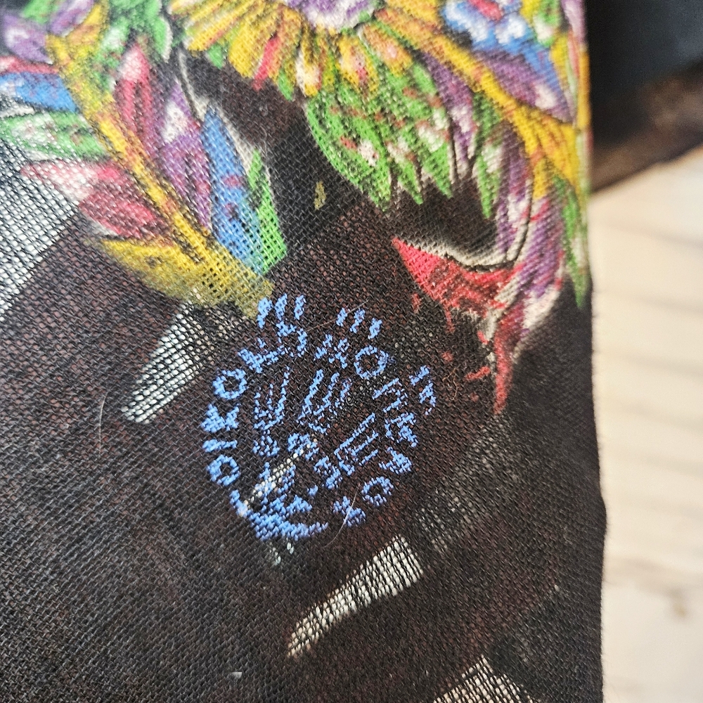 Vintage 70s Black Cotton Square Scarf/Shawl With Vibrant Printed Border Design - Picture 5 of 10